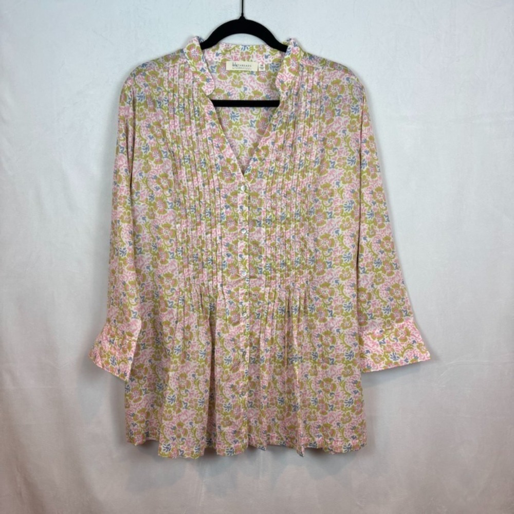 bluthreads Womens 100% Cotton floral lightweight buttonfront‎ blouse size medium